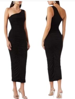 Good American Black One-Shoulder Bodycon Midi Dress NWT XS Cocktail Event